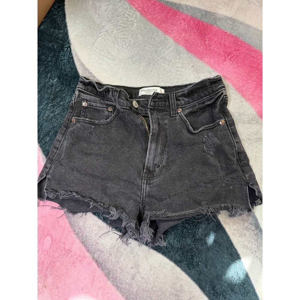 Abercrombie & Fitch The Mom Short High Rise Distressed Black Denim Shorts 25 0